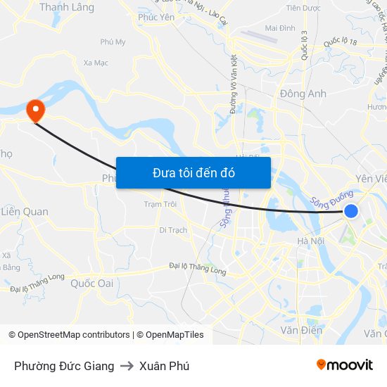 Phường Đức Giang to Xuân Phú map