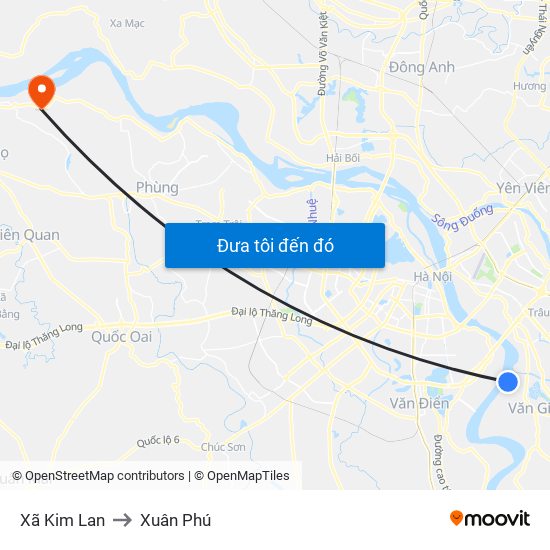 Xã Kim Lan to Xuân Phú map