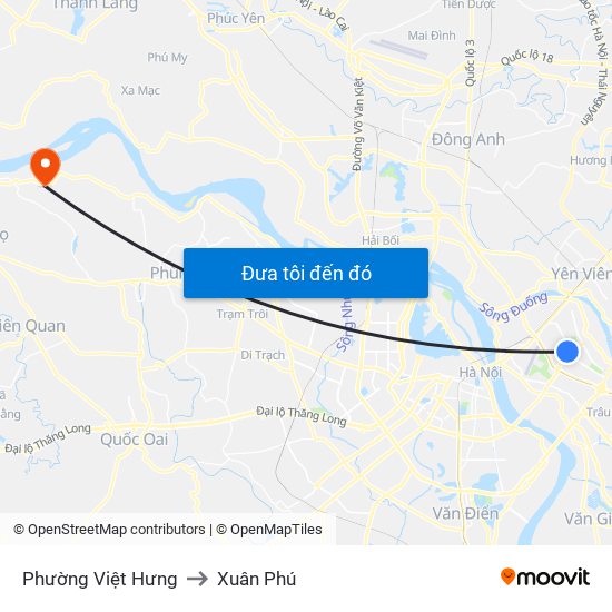 Phường Việt Hưng to Xuân Phú map