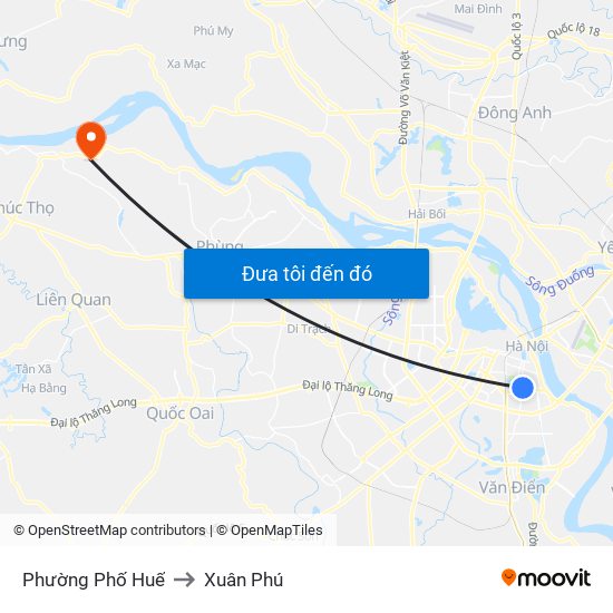 Phường Phố Huế to Xuân Phú map