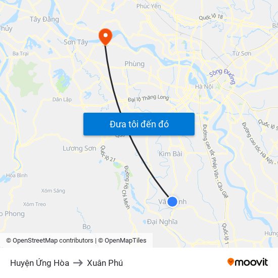 Huyện Ứng Hòa to Xuân Phú map