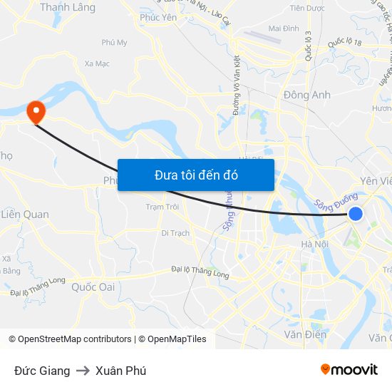 Đức Giang to Xuân Phú map