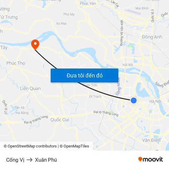 Cống Vị to Xuân Phú map