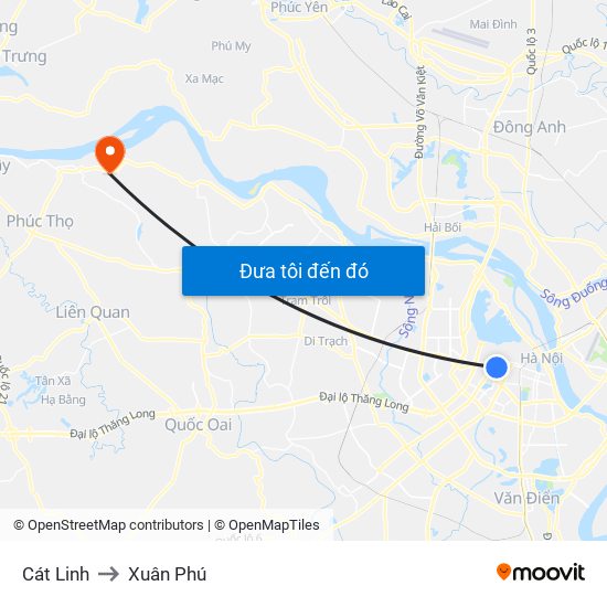Cát Linh to Xuân Phú map