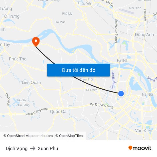Dịch Vọng to Xuân Phú map