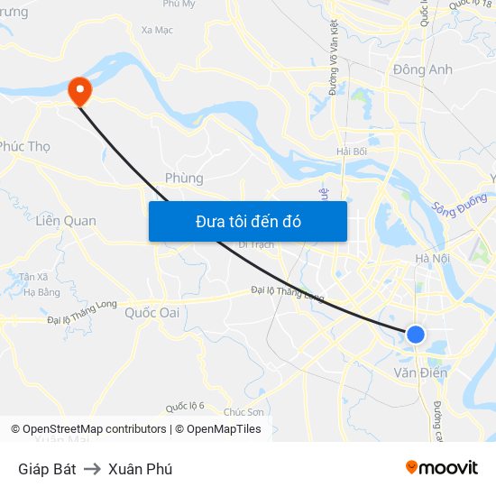 Giáp Bát to Xuân Phú map