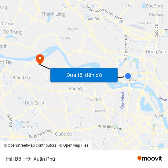 Hải Bối to Xuân Phú map