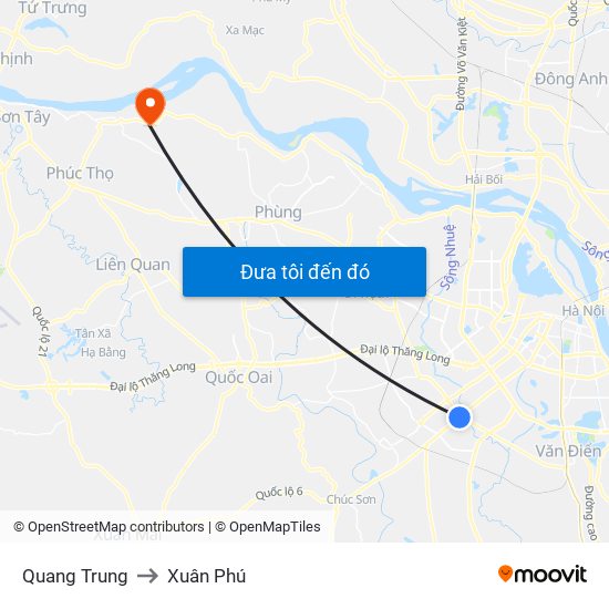 Quang Trung to Xuân Phú map