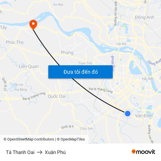 Tả Thanh Oai to Xuân Phú map