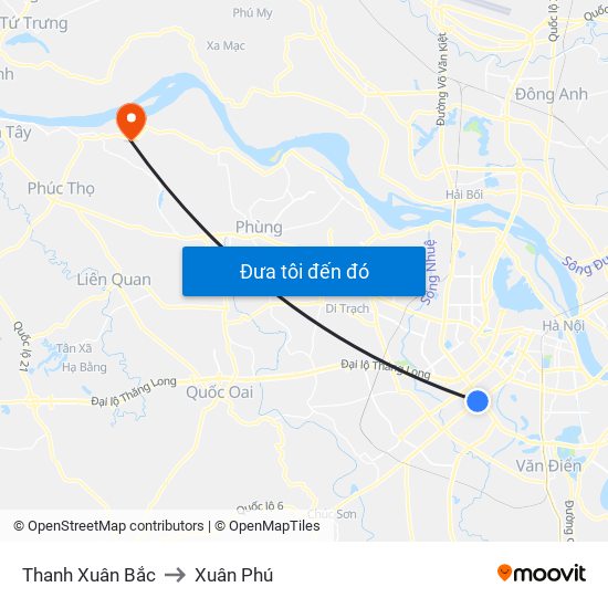 Thanh Xuân Bắc to Xuân Phú map