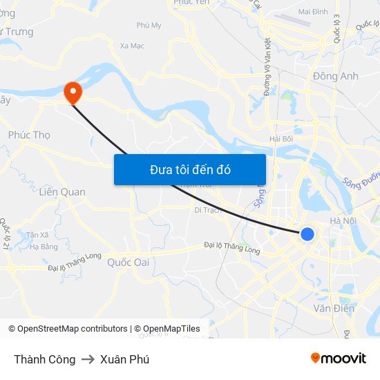 Thành Công to Xuân Phú map