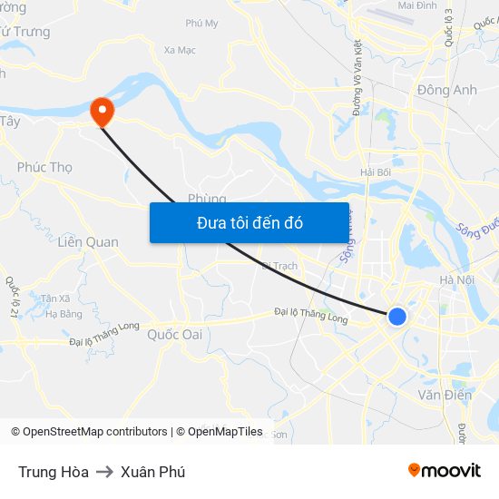 Trung Hòa to Xuân Phú map