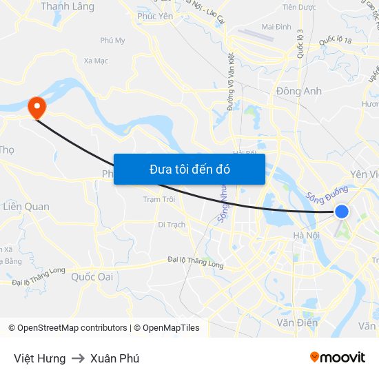 Việt Hưng to Xuân Phú map