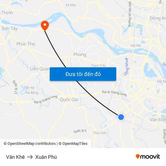 Văn Khê to Xuân Phú map