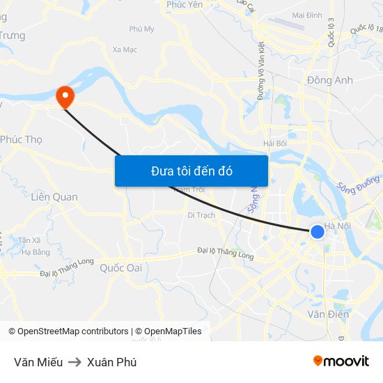 Văn Miếu to Xuân Phú map