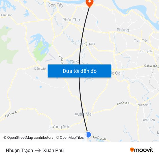 Nhuận Trạch to Xuân Phú map