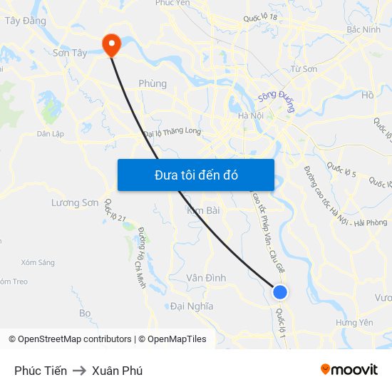 Phúc Tiến to Xuân Phú map