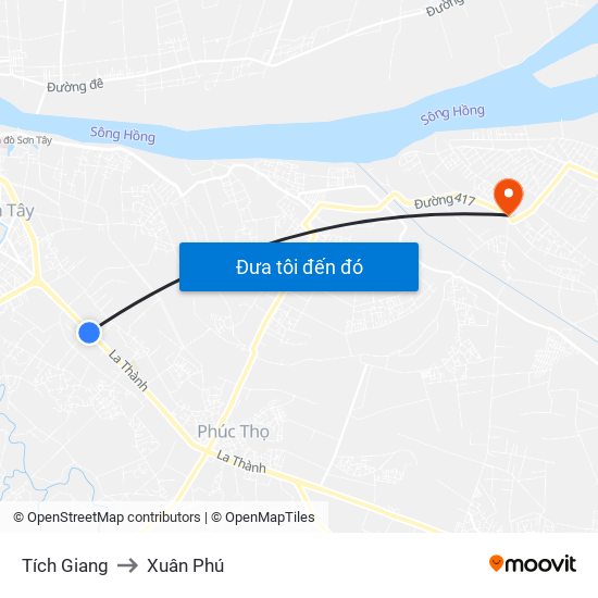 Tích Giang to Xuân Phú map