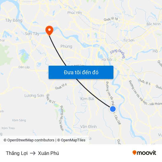 Thắng Lợi to Xuân Phú map