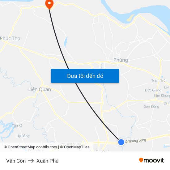 Vân Côn to Xuân Phú map