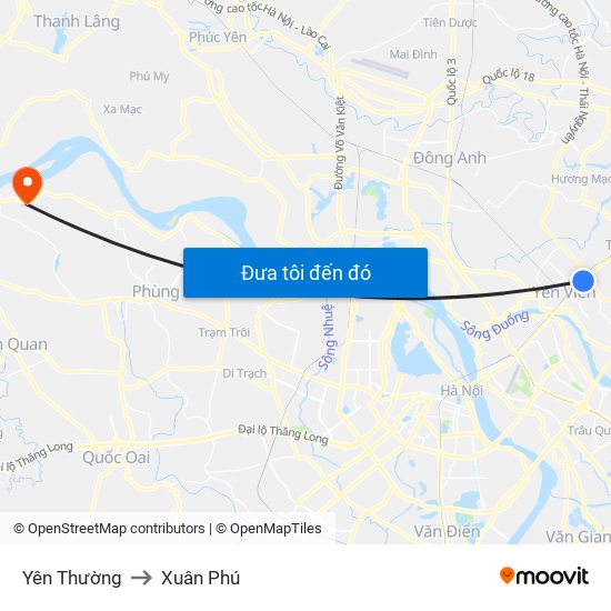 Yên Thường to Xuân Phú map