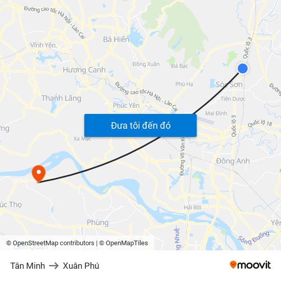 Tân Minh to Xuân Phú map
