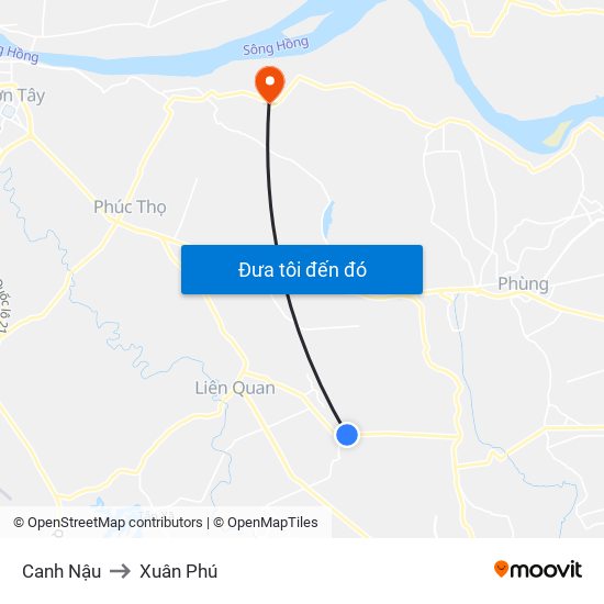Canh Nậu to Xuân Phú map