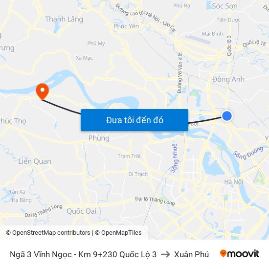 Ngã 3 Vĩnh Ngọc - Km 9+230 Quốc Lộ 3 to Xuân Phú map