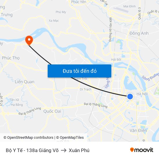 Bộ Y Tế - 138a Giảng Võ to Xuân Phú map