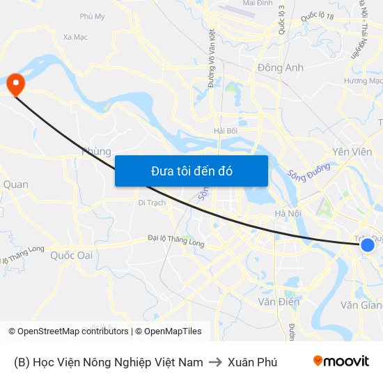 (B) Học Viện Nông Nghiệp Việt Nam to Xuân Phú map