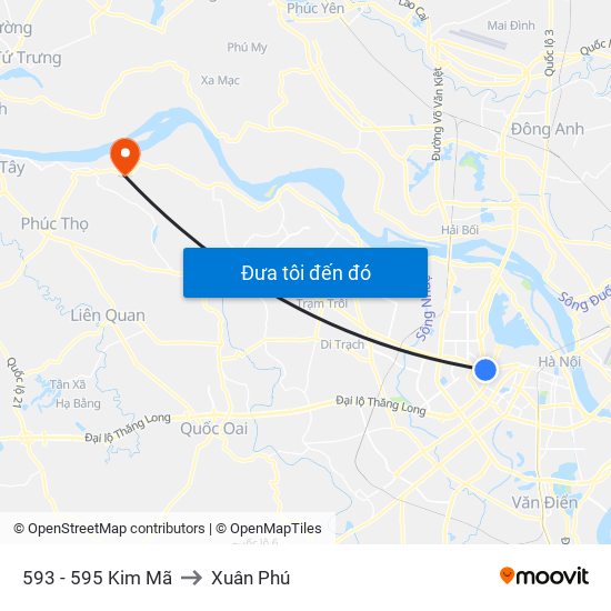 593 - 595 Kim Mã to Xuân Phú map