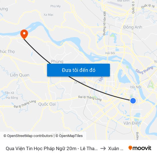 Qua Viện Tin Học Pháp Ngữ 20m - Lê Thanh Nghị to Xuân Phú map