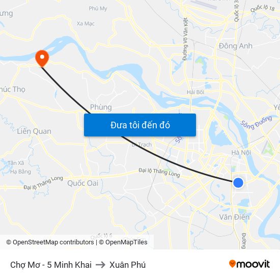 Chợ Mơ - 5 Minh Khai to Xuân Phú map