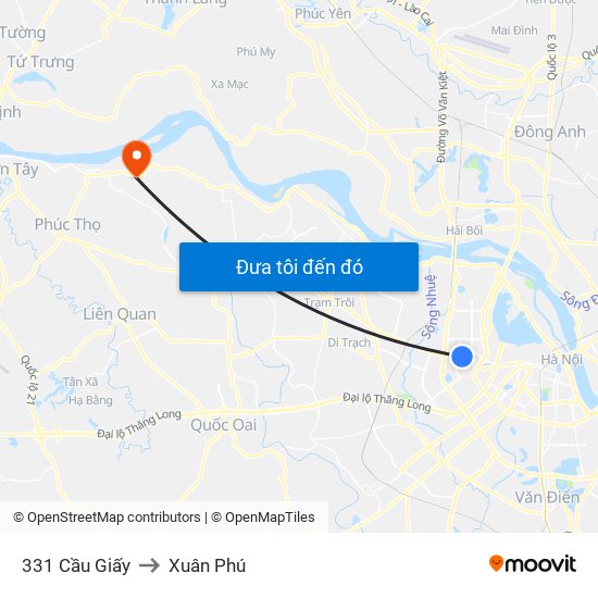 331 Cầu Giấy to Xuân Phú map