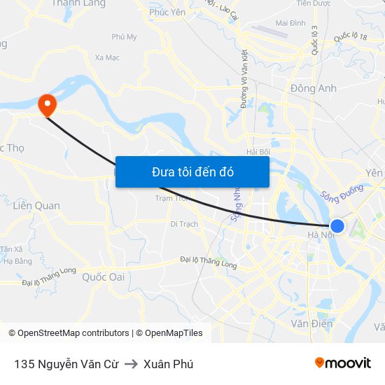 135 Nguyễn Văn Cừ to Xuân Phú map