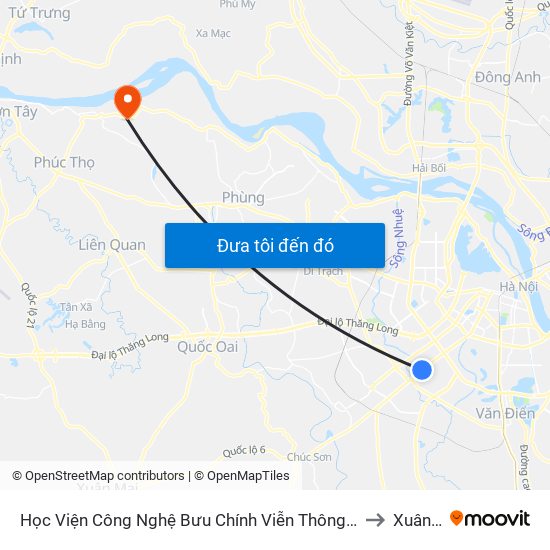 Học Viện Công Nghệ Bưu Chính Viễn Thông - Trần Phú (Hà Đông) to Xuân Phú map