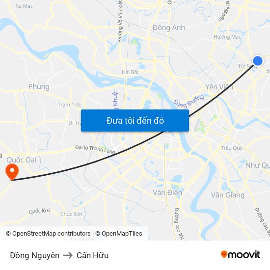 Đồng Nguyên to Cấn Hữu map