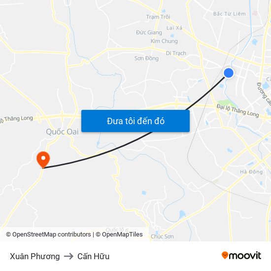 Xuân Phương to Cấn Hữu map