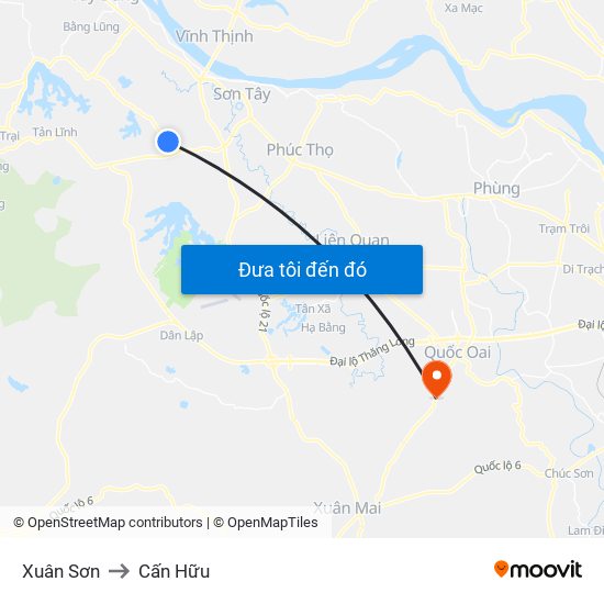 Xuân Sơn to Cấn Hữu map