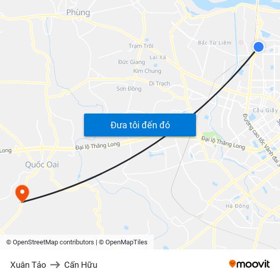 Xuân Tảo to Cấn Hữu map