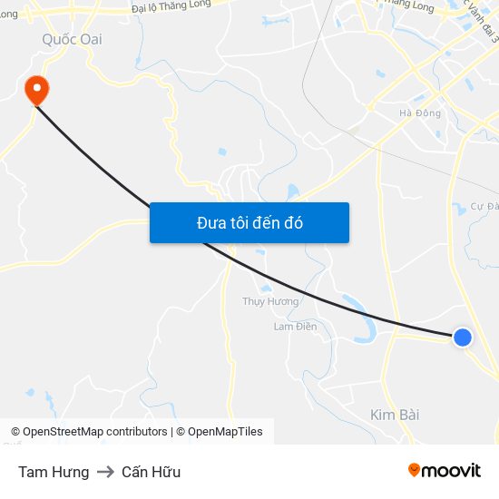 Tam Hưng to Cấn Hữu map