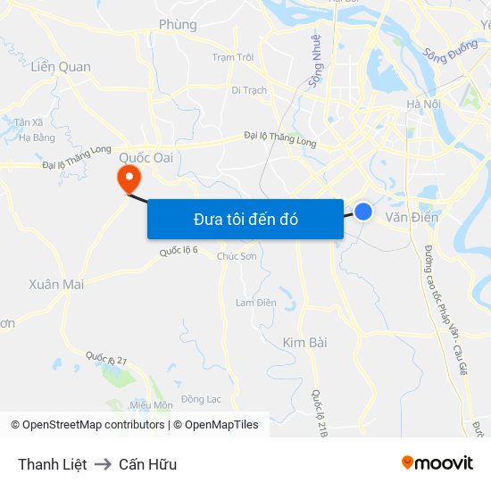 Thanh Liệt to Cấn Hữu map