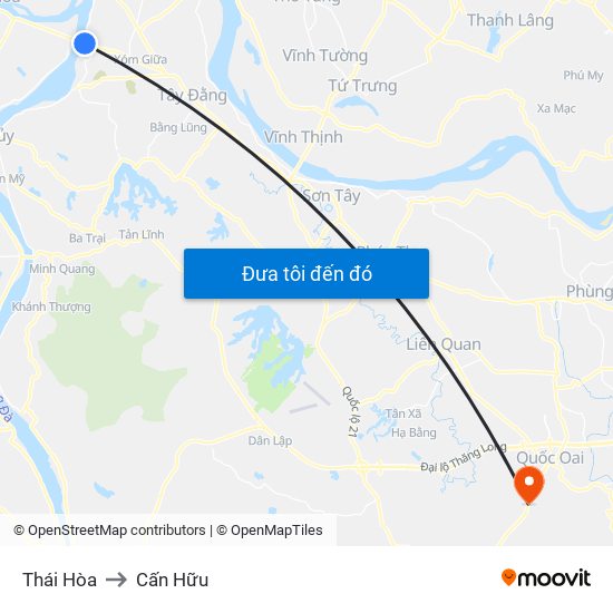 Thái Hòa to Cấn Hữu map