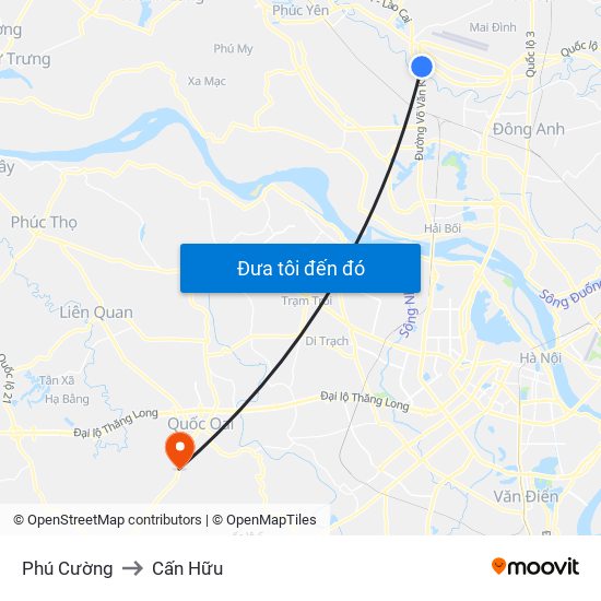 Phú Cường to Cấn Hữu map