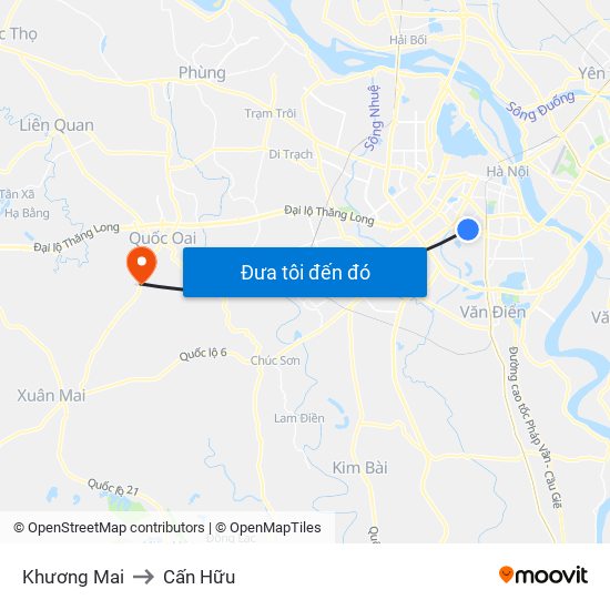 Khương Mai to Cấn Hữu map