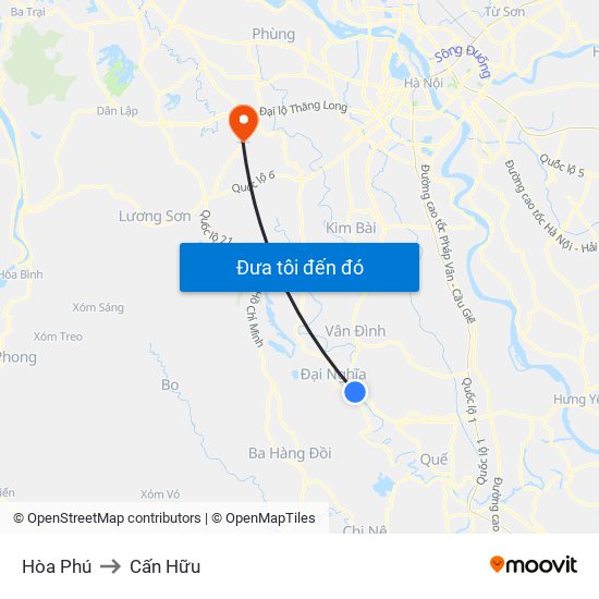 Hòa Phú to Cấn Hữu map
