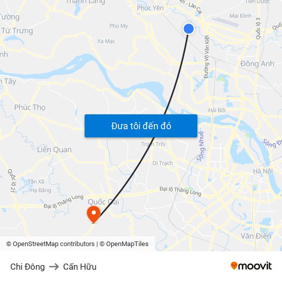 Chi Đông to Cấn Hữu map