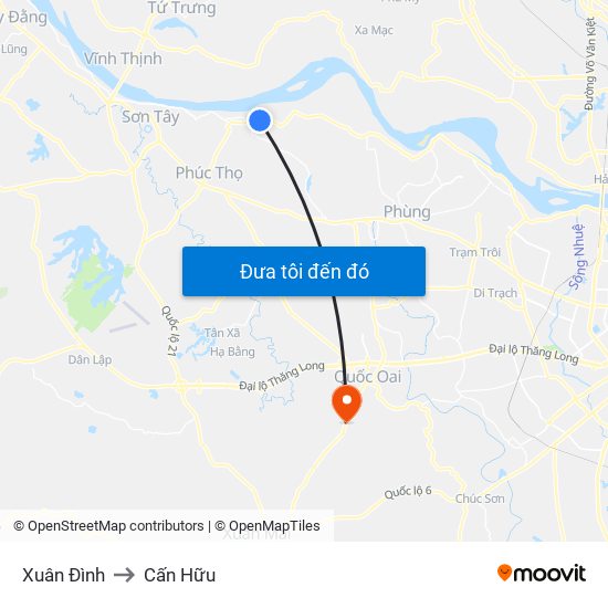 Xuân Đình to Cấn Hữu map