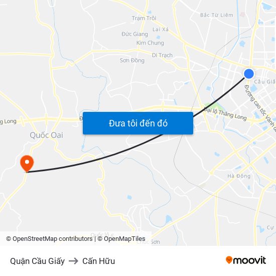 Quận Cầu Giấy to Cấn Hữu map