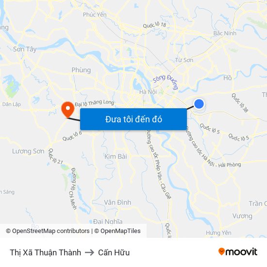 Thị Xã Thuận Thành to Cấn Hữu map